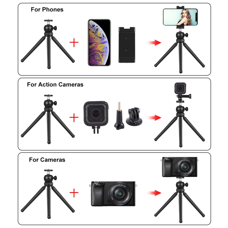 PULUZ  4 in 1 Vlogging Live Mini Octopus Bracket Kit + Studio Light + Microphone + Phone Clamp Kits(Black) - free shipping - PMC TechLife - Order now!