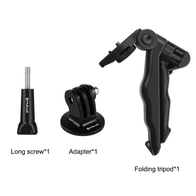 PULUZ Grip Folding Tripod Mount with Adapter & Screws for GoPro Hero11 Black / HERO10 Black / HERO9 Black / HERO8 Black / HERO7 /6 /5 /5 Session /4 Session /4 /3+ /3 /2 /1, Xiaoyi and Other Action Cameras, Load Max: 2kg(Black) - Portable Mini Tripod by PULUZ | Online Shopping South Africa | PMC Jewellery | Buy Now Pay Later Mobicred