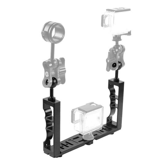 PULUZ Adjustable Diving Dual Hand-held CNC Aluminum Lamp Arm Holder for GoPro Hero12 Black / Hero11 /10 /9 /8 /7 /6 /5, Insta360 Ace / Ace Pro, DJI Osmo Action 4 and Other Action Cameras - Others by PULUZ | Online Shopping South Africa | PMC Jewellery | Buy Now Pay Later Mobicred