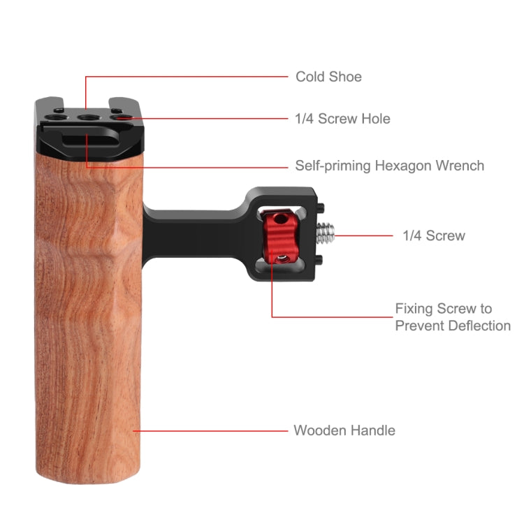 PULUZ 1/4 inch Screw Universal Camera Wooden Side Handle with Cold Shoe Mount for Camera Cage Stabilizer(Black) - Camera Stabilizer by PULUZ | Online Shopping South Africa | PMC Jewellery | Buy Now Pay Later Mobicred