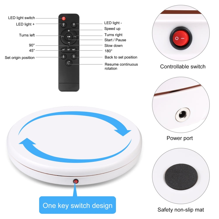 PULUZ 45cm Remote Control Adjusting Speed Rotating Turntable Display Stand, White, Load 100kg(EU Plug) - free shipping - PMC TechLife - Order now!