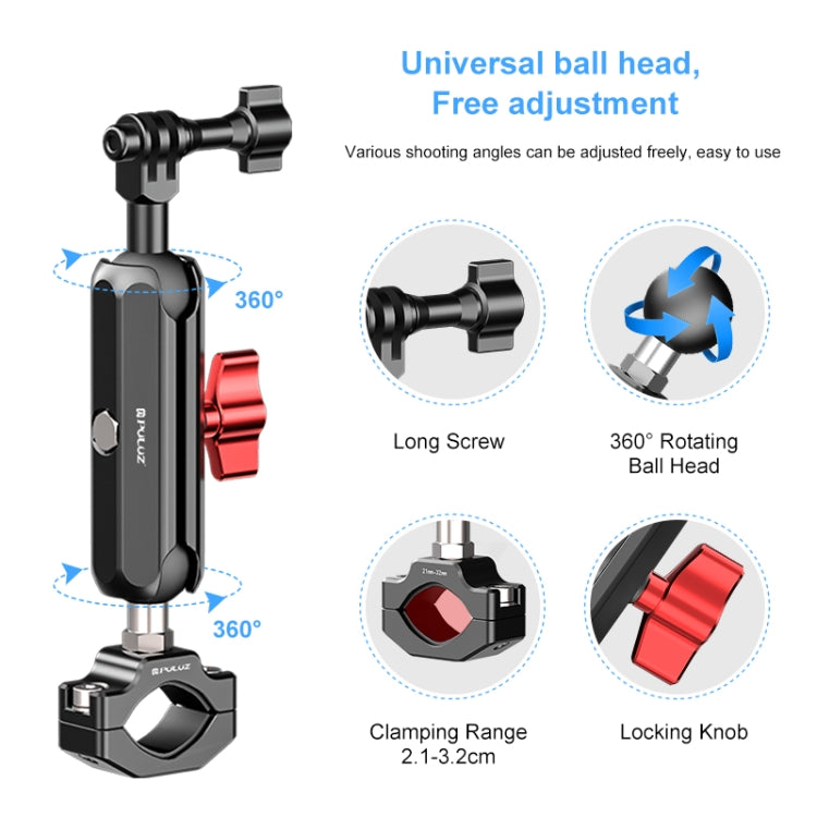PULUZ Motorcycle Rearview Large Clamp CNC Metal Magic Arm Rod Mount - Bicycle Handlebar Mount by PULUZ | Online Shopping South Africa | PMC Jewellery | Buy Now Pay Later Mobicred
