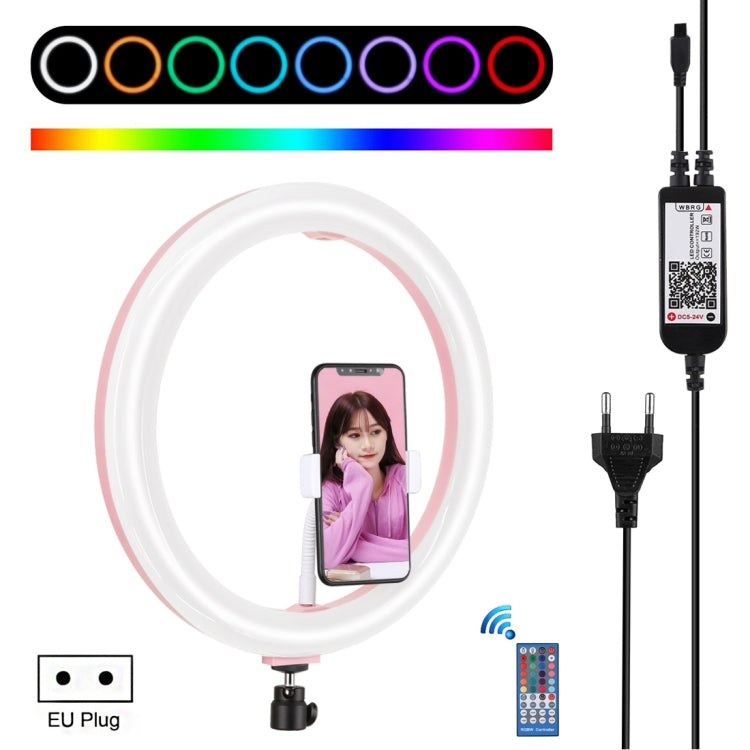 PULUZ 11.8 inch 30cm RGB Dimmable LED Ring Vlogging Selfie Photography Video Lights with Cold Shoe Tripod Ball Head & Phone Clamp (Pink)(EU Plug) - Ring Light by PULUZ | Online Shopping South Africa | PMC Jewellery | Buy Now Pay Later Mobicred