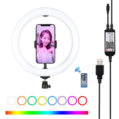 PULUZ 10.2 inch 26cm USB RGBW Dimmable LED Ring Vlogging Photography Video Lights with Tripod Ball Head & Remote Control & Phone Clamp(Black) - Ring Light by PULUZ | Online Shopping South Africa | PMC Jewellery | Buy Now Pay Later Mobicred