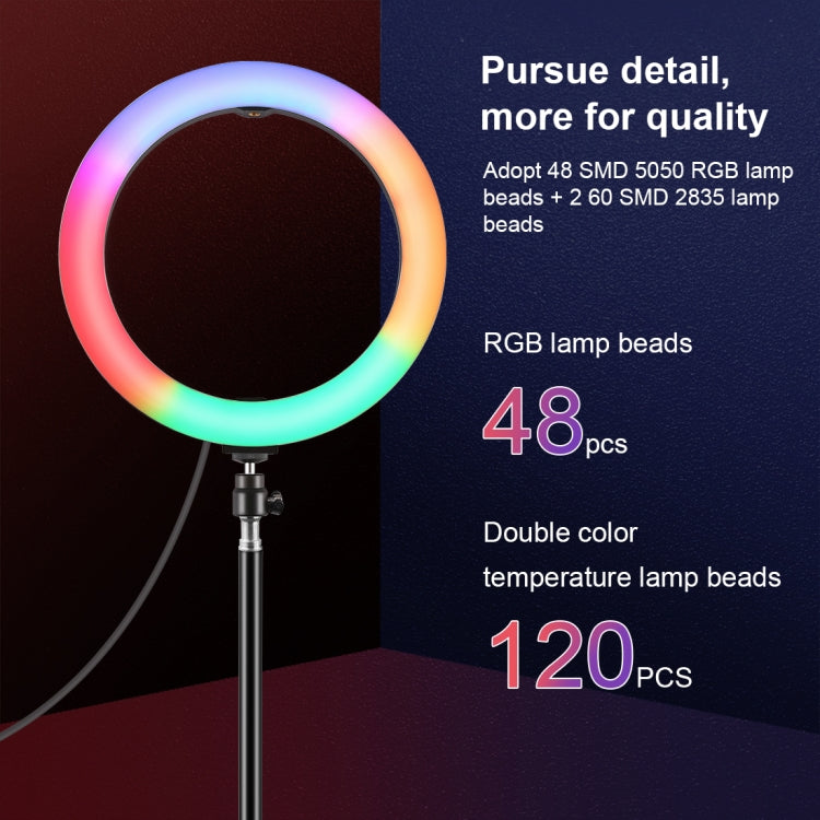 PULUZ 10.2 inch 26cm Curved Surface 168 LED Marquee LED RGBWW Dual-color Temperature Dimmable Ring Vlogging Photography Video Lights with Cold Shoe Tripod Ball Head & Remote Control & Phone Clamp(Black) - Ring Light by PULUZ | Online Shopping South Africa | PMC Jewellery | Buy Now Pay Later Mobicred