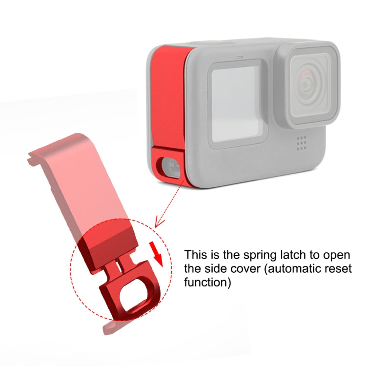 PULUZ Metal Battery Side Interface Cover for GoPro HERO12 Black /11 Black /10 Black /9 Black(Red) - Skeleton Housing by PULUZ | Online Shopping South Africa | PMC Jewellery | Buy Now Pay Later Mobicred