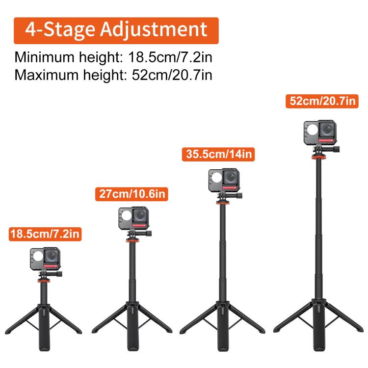 PULUZ Action Camera Extension Tripod Selfie Stick Stand for GoPro (Black) - free shipping - PMC TechLife - Order now!