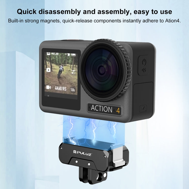 For DJI Osmo Action 5 Pro / 4 / 3 PULUZ Magnetic Quick Release Metal Base (Black) - Mount & Holder by PULUZ | Online Shopping South Africa | PMC TechLife | Buy Now Pay Later Mobicred