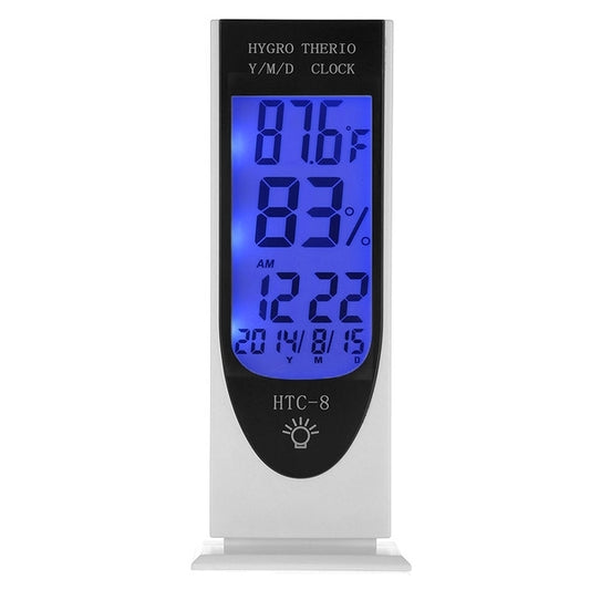 HTC-8 Luminous LCD Digital LED Night Light Thermometer Backlight Hygrometer Humidity Meter, with Alarm / Date / Clock / Calendar - Thermostat & Thermometer by PMC Jewellery | Online Shopping South Africa | PMC Jewellery | Buy Now Pay Later Mobicred