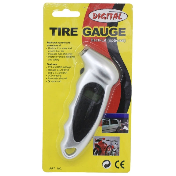 1/4 inch LCD Display Screen Digital Tire Gauge with LED Light, Pressure Range: 0-100PSI(Silver) - Tire Pressure Gauges by PMC TechLife | Online Shopping South Africa | PMC TechLife | Buy Now Pay Later Mobicred