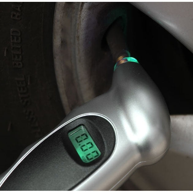 1/4 inch LCD Display Screen Digital Tire Gauge with LED Light, Pressure Range: 0-100PSI(Silver) - Tire Pressure Gauges by PMC TechLife | Online Shopping South Africa | PMC TechLife | Buy Now Pay Later Mobicred