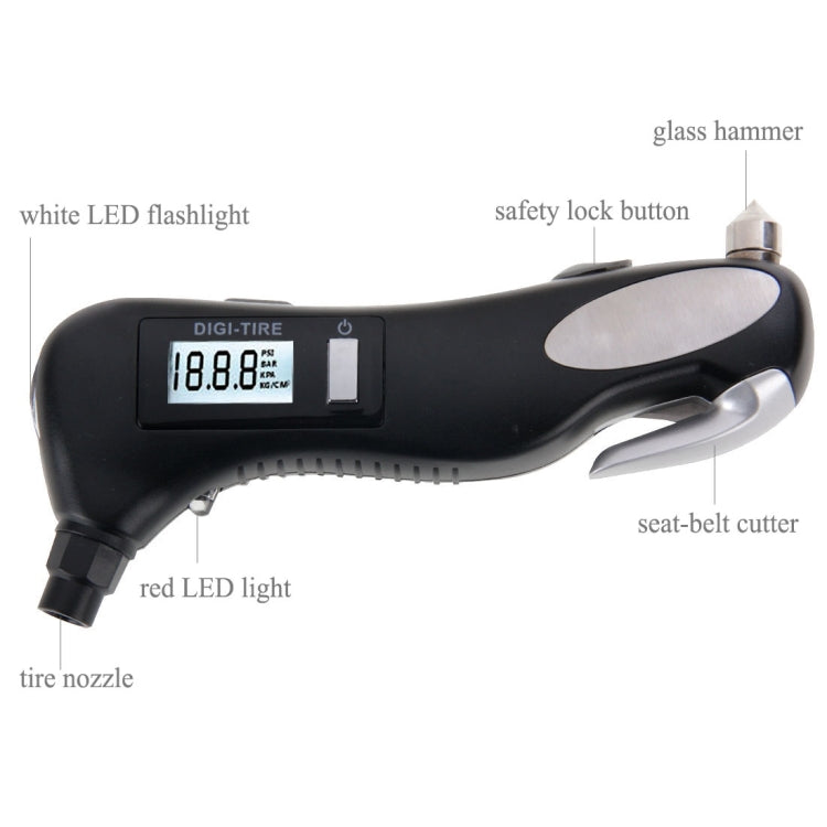 LCD Display Screen Digital Tire Gauge with LED Flashlight, Pressure Range: 2-150PSI - Tire Pressure Gauges by PMC TechLife | Online Shopping South Africa | PMC TechLife | Buy Now Pay Later Mobicred