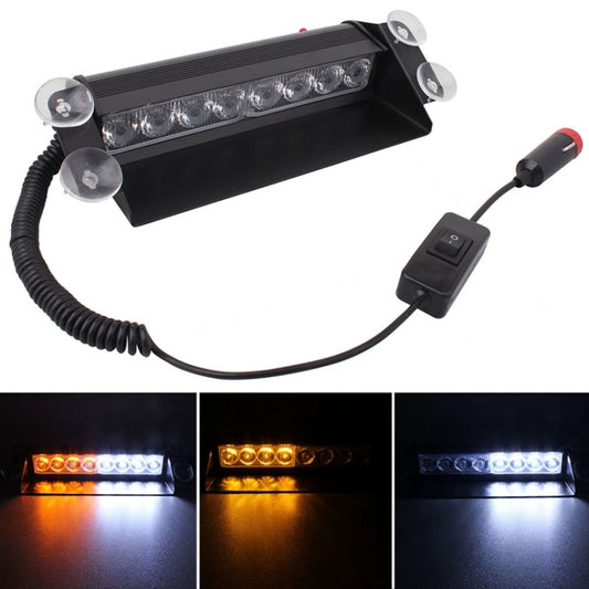 8W 800LM 8-LED White + Yellow Light 3-Modes Adjustable Angle Car Strobe Flash Dash Emergency Light Warning Lamp with Suckers, DC 12V - Warning Lights by PMC Jewellery | Online Shopping South Africa | PMC Jewellery | Buy Now Pay Later Mobicred