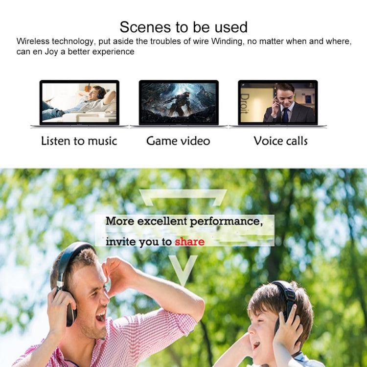 MH2001 Hi-Fi 5 in 1 Receiver + Emitter Wireless Headphone(Black) - Headset & Headphone by PMC TechLife | Online Shopping South Africa | PMC TechLife