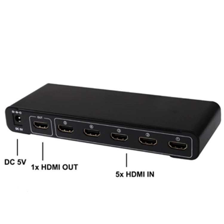 5 Ports Full HD 1080P HDMI Switch with Switch & Remote Controller, 1.3 Version (5 Ports HDMI Input, 1 Port HDMI Output)(Black) - Switch by PMC Jewellery | Online Shopping South Africa | PMC Jewellery | Buy Now Pay Later Mobicred