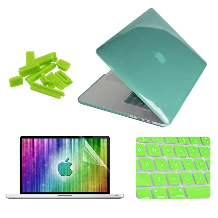 ENKAY for MacBook Pro Retina 15.4 inch (US Version) / A1398 4 in 1 Crystal Hard Shell Plastic Protective Case with Screen Protector & Keyboard Guard & Anti-dust Plugs(Green) - MacBook Pro Cases by ENKAY | Online Shopping South Africa | PMC Jewellery | Buy Now Pay Later Mobicred