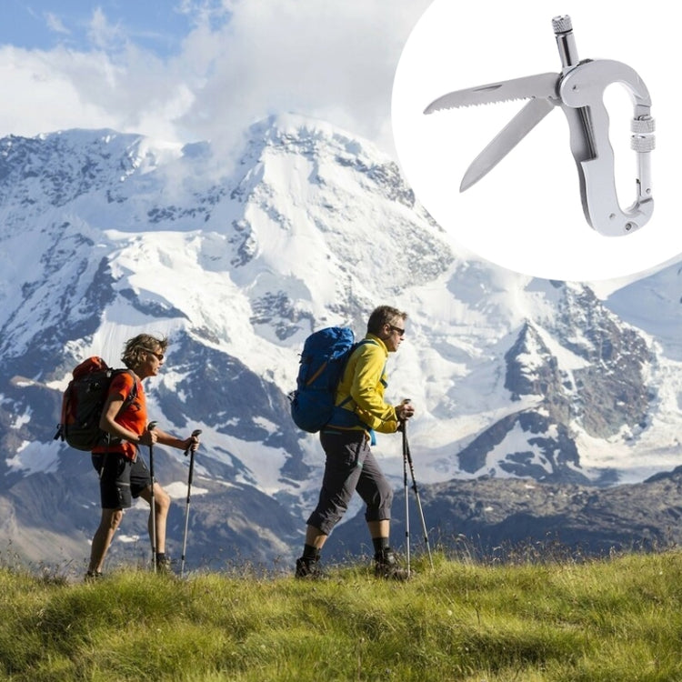 Heavy Duty D Shape Carabiner Clip-On Clamp Key Chain Hook with Dual Knife & LED Torch(Silver) - Hooks by PMC TechLife | Online Shopping South Africa | PMC TechLife | Buy Now Pay Later Mobicred