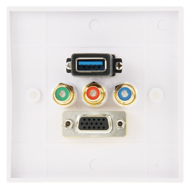 USB 3.0 Female Plug + 3 RCA Female Plugs + VGA Female Plug Wall Plate Panel -  by PMC Jewellery | Online Shopping South Africa | PMC Jewellery | Buy Now Pay Later Mobicred