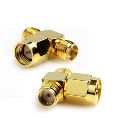 SMA Male to 2 SMA Female Adapter (T Type), Gold Plated(Yellow) - Connectors by PMC Jewellery | Online Shopping South Africa | PMC Jewellery