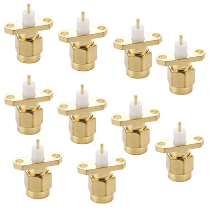 10 PCS Gold Plated SMA Male 2 Holes Panel Mount Short Dielectric Solder Connector Adapter - Connectors by PMC Jewellery | Online Shopping South Africa | PMC Jewellery | Buy Now Pay Later Mobicred