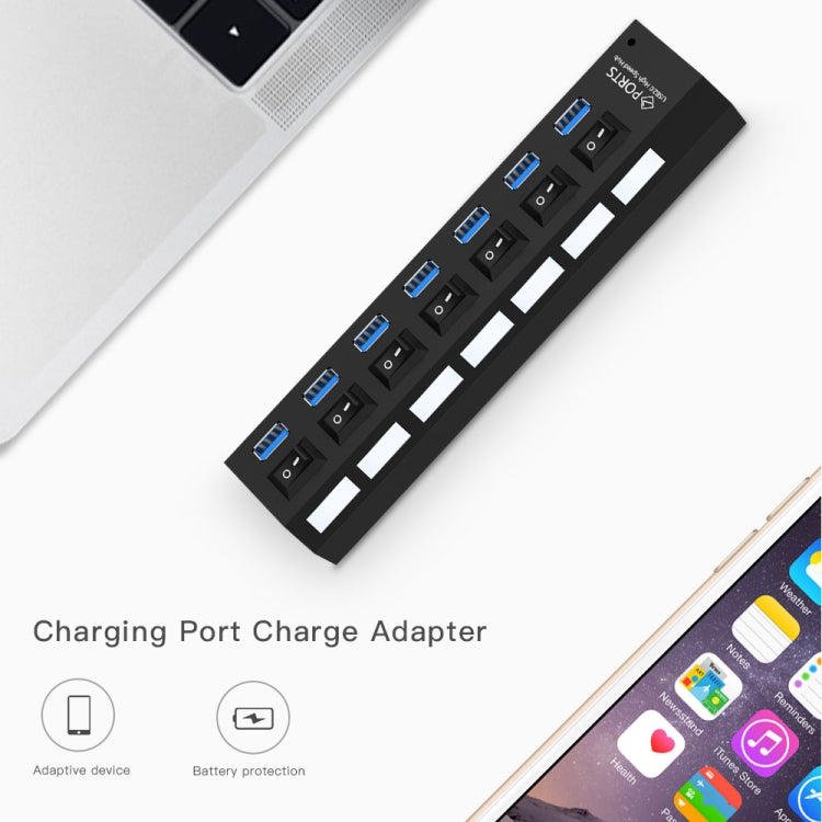 7 Ports USB 3.0 HUB, Super Speed 5Gbps, Plug and Play, Support 1TB(Black) - USB 3.0 HUB by PMC Jewellery | Online Shopping South Africa | PMC Jewellery | Buy Now Pay Later Mobicred