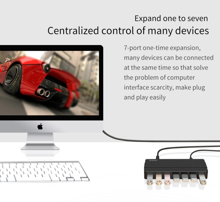 Orico H7928-U2-V1 Desktop 7 Ports USB 2.0 HUB with Power Adapter(Black) - free shipping - PMC Jewellery - Order now!