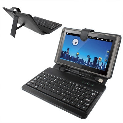 7 inch Universal Tablet PC Leather Tablet Case with USB Plastic Keyboard(Black) - Universal Keyboard by PMC Jewellery | Online Shopping South Africa | PMC Jewellery