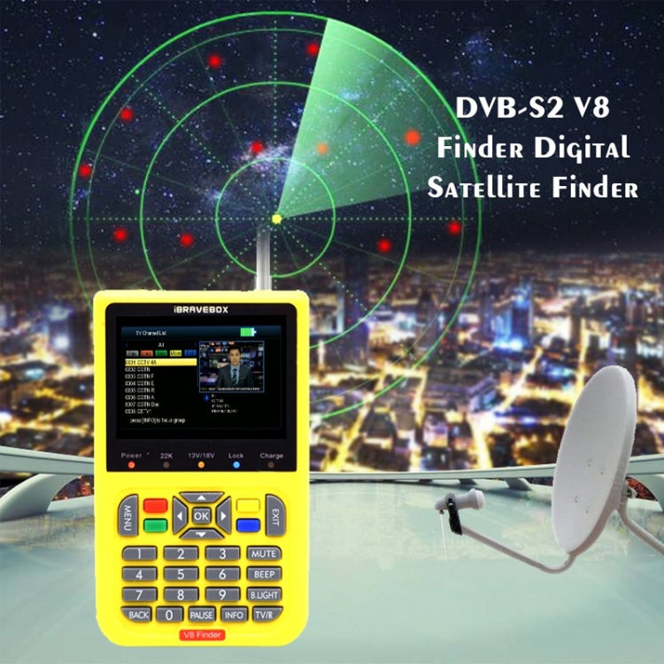 iBRAVEBOX V8 Finder Digital Satellite Signal Finder Meter, 3.5 Inch LCD Colour Screen, Support DVB Compliant & Live FTA, US Plug(Yellow) - Satellite Finder by PMC Jewellery | Online Shopping South Africa | PMC Jewellery | Buy Now Pay Later Mobicred