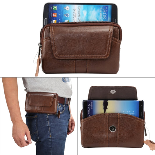 6.0 inch and Below Universal Genuine Leather Men Horizontal Style Case Waist Bag with Belt Hole, For Sony, Huawei, Meizu, Lenovo, ASUS, Cubot, Oneplus, Xiaomi, Ulefone, Letv, DOOGEE, Vkworld, and other Smartphones(Coffee) - More iPhone Cases by PMC Jewellery | Online Shopping South Africa | PMC Jewellery | Buy Now Pay Later Mobicred