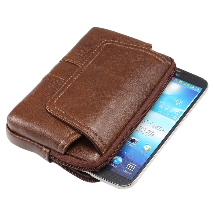 6.0 inch and Below Universal Genuine Leather Men Horizontal Style Case Waist Bag with Belt Hole, For Sony, Huawei, Meizu, Lenovo, ASUS, Cubot, Oneplus, Xiaomi, Ulefone, Letv, DOOGEE, Vkworld, and other Smartphones(Coffee) - More iPhone Cases by PMC Jewellery | Online Shopping South Africa | PMC Jewellery | Buy Now Pay Later Mobicred