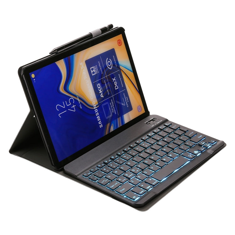 ST590S Bluetooth 3.0 Fine Wool Texture PU Leather ABS Detachable Seven-color Backlight Bluetooth Keyboard Leather Tablet Case for Samsung Galaxy Tab A 10.5 inch T590 / T595, with Pen Slot & Holder (Black) - Samsung Keyboard by PMC Jewellery | Online Shopping South Africa | PMC Jewellery