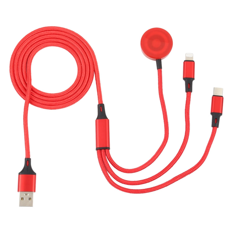 For iPhone / Apple Watch 3 In 1 8 Pin + Type-C / USB-C + Magnetic Charging Base Multi-function Charging Cable, Length: 1m(Red) - Multifunction Cable by PMC Jewellery | Online Shopping South Africa | PMC Jewellery | Buy Now Pay Later Mobicred