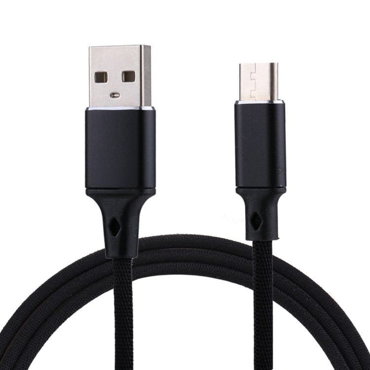 1m 2A Output USB to USB-C / Type-C Nylon Weave Style Data Sync Charging Cable(Black) - USB-C & Type-C Cable by PMC Jewellery | Online Shopping South Africa | PMC Jewellery | Buy Now Pay Later Mobicred