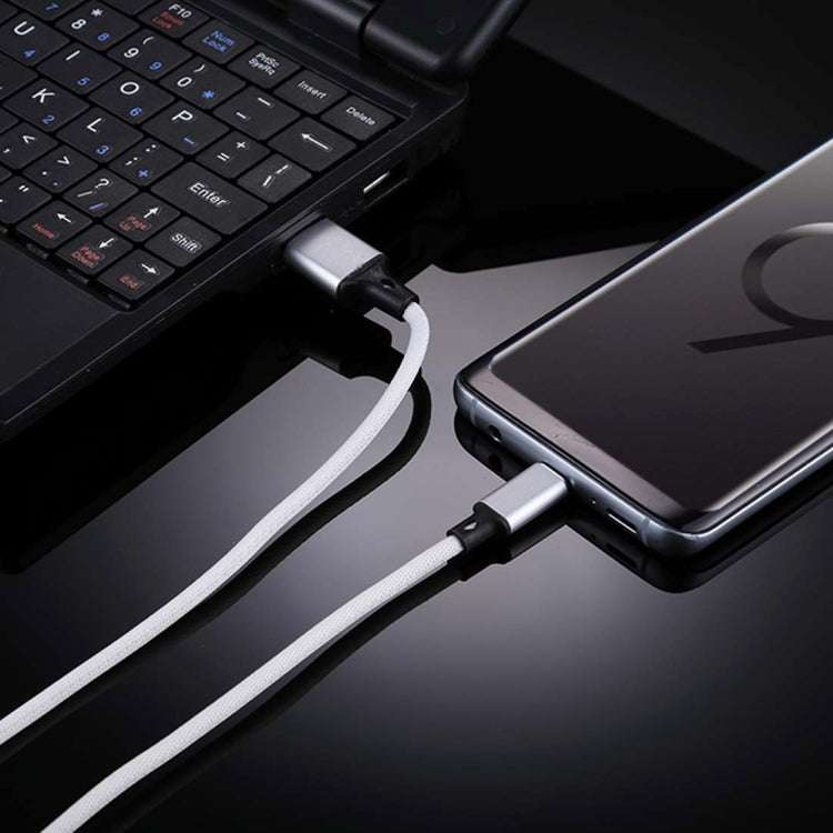 1m 2A Output USB to USB-C / Type-C Nylon Weave Style Data Sync Charging Cable(White) - USB-C & Type-C Cable by PMC TechLife | Online Shopping South Africa | PMC TechLife | Buy Now Pay Later Mobicred