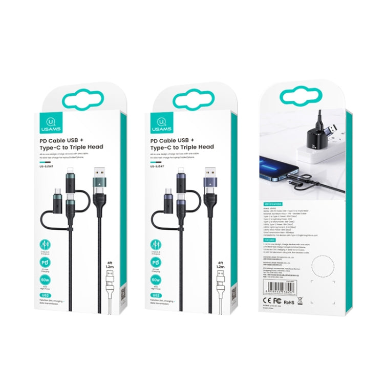 USAMS US-SJ547 U62 USB + Type-C / USB-C toType-C / USB-C + 8 Pin + Micro Aluminum Alloy PD Fast Charging Data Cable, Length: 1.2m(Black) - Multifunction Cable by USAMS | Online Shopping South Africa | PMC Jewellery | Buy Now Pay Later Mobicred