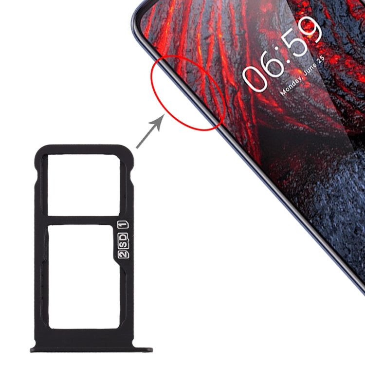 SIM Card Tray + SIM Card Tray / Micro SD Card Tray for Nokia X6 (2018) / TA-1099 / 6.1 Plus (Black) - Card Tray by PMc TechLife | Online Shopping South Africa | PMc TechLife | Buy Now Pay Later Mobicred
