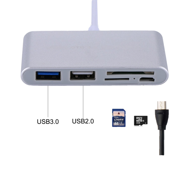 5 in 1 Micro SD + SD + USB 3.0 + USB 2.0 + Micro USB Port to USB-C / Type-C OTG COMBO Adapter Card Reader for Tablet, Smartphone, PC(Silver) - Cable & Adapters by PMC Jewellery | Online Shopping South Africa | PMC Jewellery | Buy Now Pay Later Mobicred