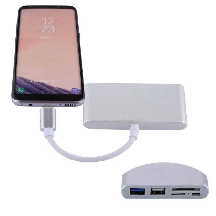 5 in 1 Micro SD + SD + USB 3.0 + USB 2.0 + Micro USB Port to USB-C / Type-C OTG COMBO Adapter Card Reader for Tablet, Smartphone, PC(Silver) - Cable & Adapters by PMC Jewellery | Online Shopping South Africa | PMC Jewellery | Buy Now Pay Later Mobicred