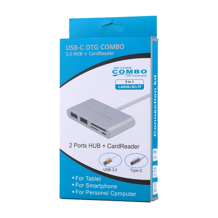 5 in 1 Micro SD + SD + USB 3.0 + USB 2.0 + Micro USB Port to USB-C / Type-C OTG COMBO Adapter Card Reader for Tablet, Smartphone, PC(Silver) - Cable & Adapters by PMC Jewellery | Online Shopping South Africa | PMC Jewellery | Buy Now Pay Later Mobicred