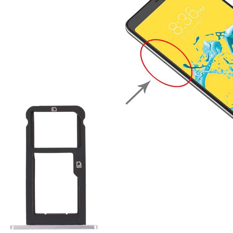 SIM Card Tray + Micro SD Card Tray for ZTE Blade Z Max Z982 (Silver) - For ZTE by PMc TechLife | Online Shopping South Africa | PMc TechLife | Buy Now Pay Later Mobicred
