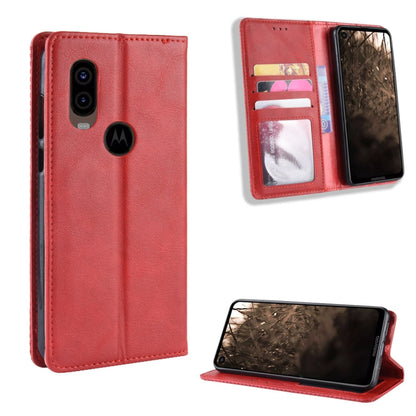 Magnetic Buckle Retro Crazy Horse Texture Horizontal Flip Leather Case for Motorola MOTO One Vision, with Holder & Card Slots & Photo Frame(Red) - Motorola Cases by PMC Jewellery | Online Shopping South Africa | PMC Jewellery | Buy Now Pay Later Mobicred