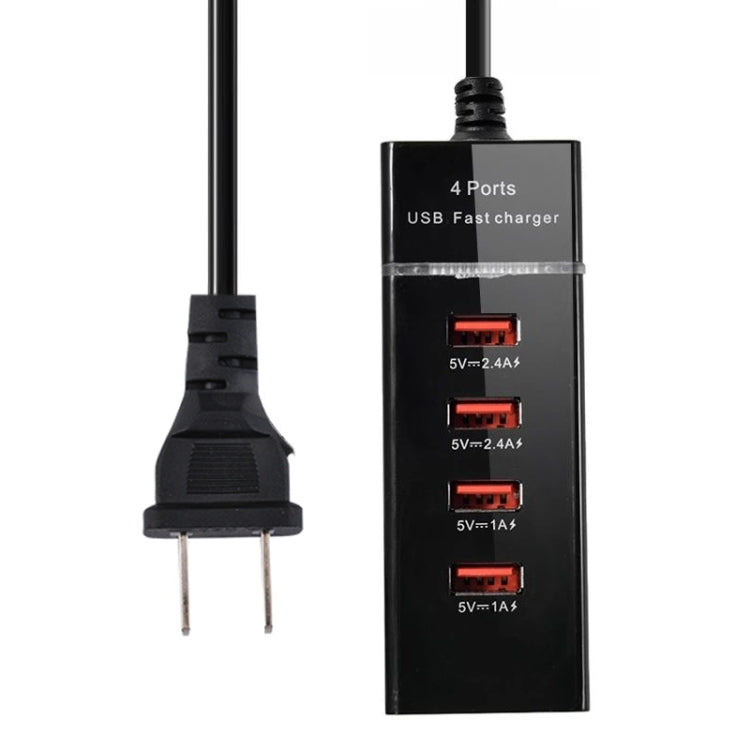 5V 4.1A 4 USB Ports Charger Adapter with Power Plug Cable, Cable Length: 1.5m, US Plug(Black) - Multifunction Charger by PMC Jewellery | Online Shopping South Africa | PMC Jewellery | Buy Now Pay Later Mobicred