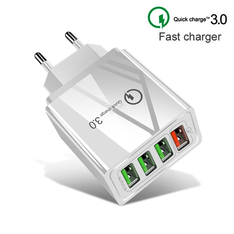 2 in 1 1m USB to 8 Pin Data Cable + 30W QC 3.0 4 USB Interfaces Mobile Phone Tablet PC Universal Quick Charger Travel Charger Set, EU Plug(White) - free shipping - PMC Jewellery - Order now!