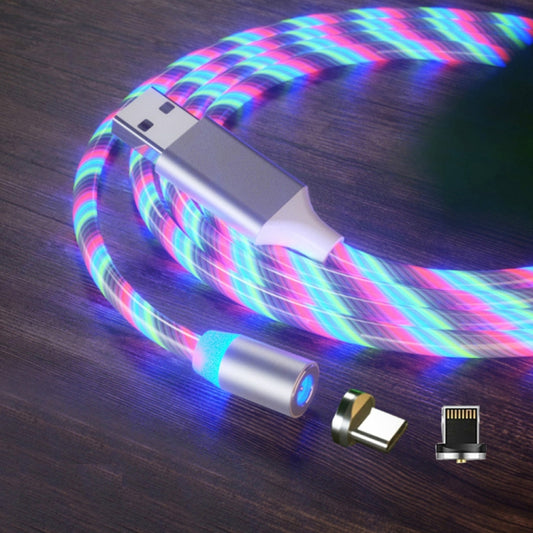 2 in 1 USB to 8 Pin + Type-C / USB-C Magnetic Absorption Colorful Streamer Mobile Phone Charging Cable, Length: 1m(Color Light) - Charging Cable & Head by PMC Jewellery | Online Shopping South Africa | PMC Jewellery | Buy Now Pay Later Mobicred