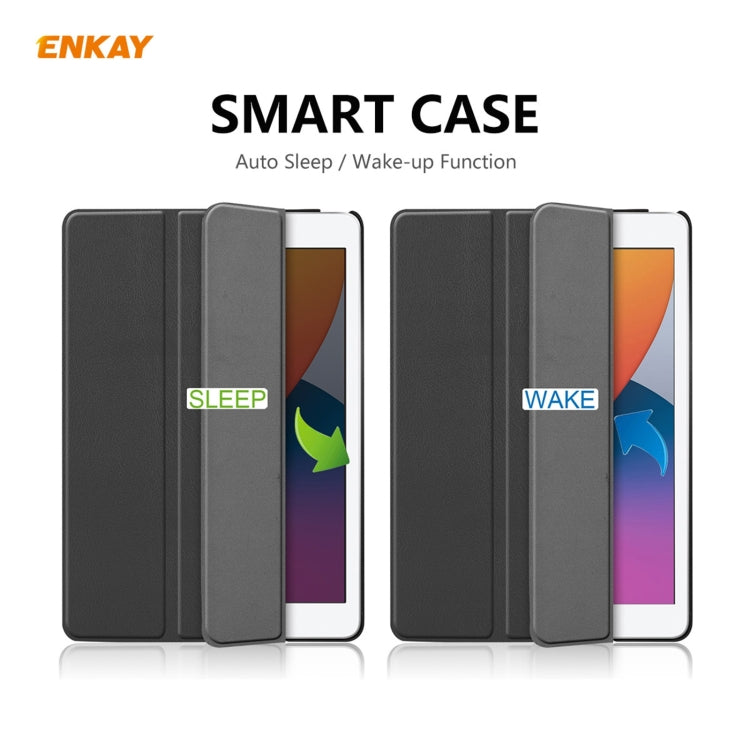 For iPad 10.2 2021 / 2020 / 2019 ENKAY ENK-8014 PU Leather + Plastic Smart Case with Three-folding Holder(Black) - free shipping - PMc TechLife - Order now!
