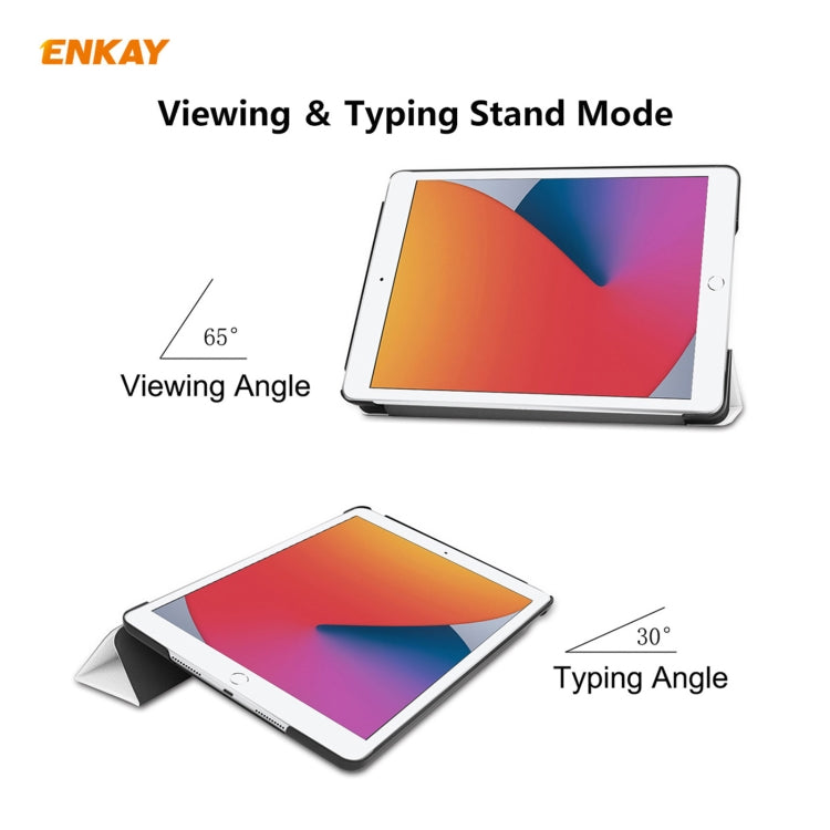 For iPad 10.2 2021 / 2020 / 2019 ENKAY ENK-8014 PU Leather + Plastic Smart Case with Three-folding Holder(White) - free shipping - PMc TechLife - Order now!