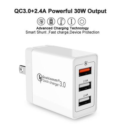 SDC-30W 2 in 1 USB to 8 Pin Data Cable + 30W QC 3.0 USB + 2.4A Dual USB 2.0 Ports Mobile Phone Tablet PC Universal Quick Charger Travel Charger Set,  US Plug - USB Charger by PMC Jewellery | Online Shopping South Africa | PMC Jewellery | Buy Now Pay Later Mobicred