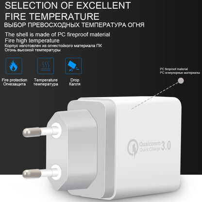 SDC-30W 2 in 1 USB to 8 Pin Data Cable + 30W QC 3.0 USB + 2.4A Dual USB 2.0 Ports Mobile Phone Tablet PC Universal Quick Charger Travel Charger Set, EU Plug - USB Charger by PMC Jewellery | Online Shopping South Africa | PMC Jewellery | Buy Now Pay Later Mobicred