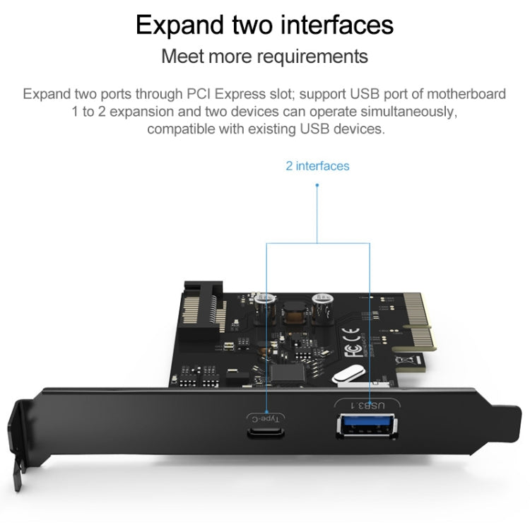 ORICO PA31-AC 2 Port USB3.1 PCI-E Adapter - Add-on Cards by ORICO | Online Shopping South Africa | PMC Jewellery | Buy Now Pay Later Mobicred