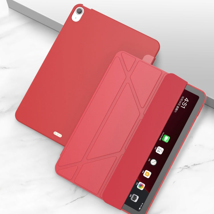 For iPad Air 2024 / Air 2022 10.9 Multi-folding Matte Surface Leather Smart Tablet Case(Red) - iPad Air (2022) / (2020) 10.9 Cases by PMC Jewellery | Online Shopping South Africa | PMC Jewellery | Buy Now Pay Later Mobicred